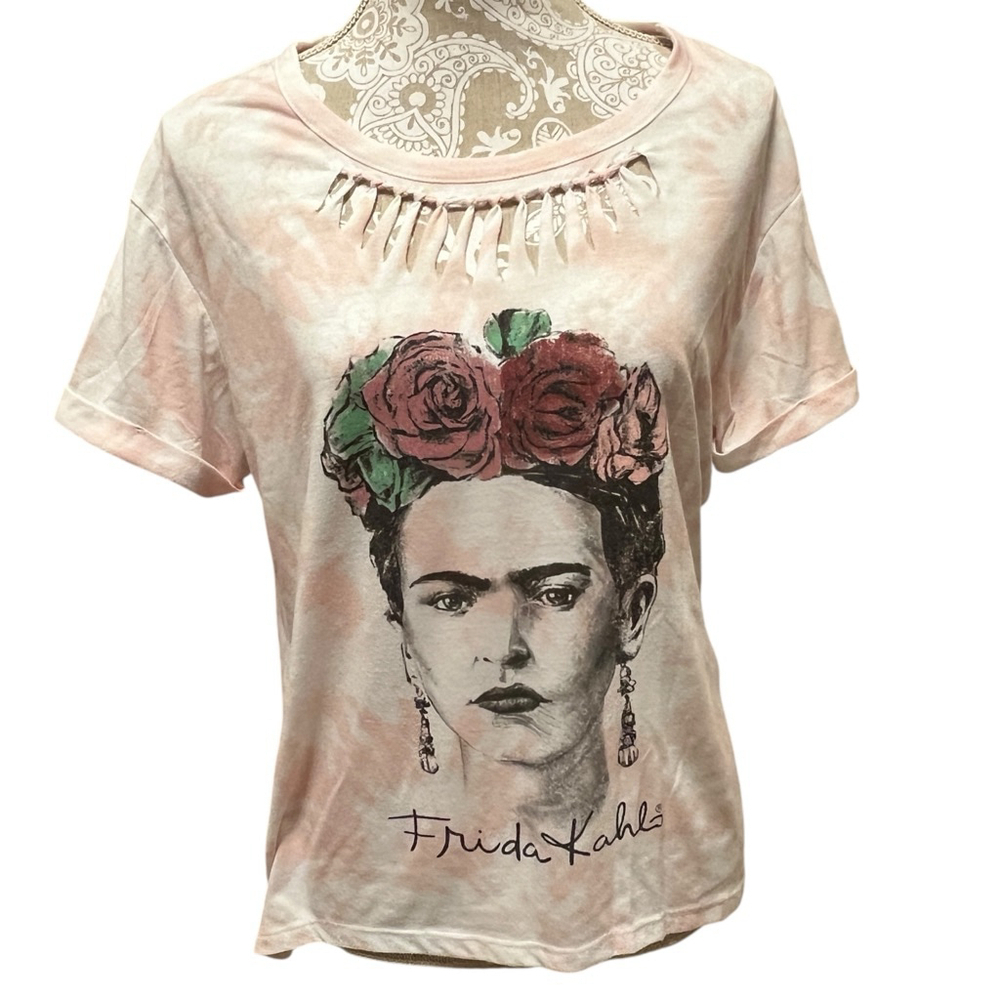 Frida Kahlo Tie Dye T-Shirt XL 15-17 Pink Graphic Boho Floral Art Tee Casual Top - Picture 4 of 11
